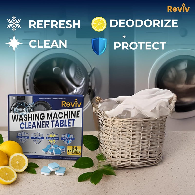REVIV Washing Machine Cleaner Tablets – 24 Count, 12-Month Supply – Deep Cleaning & Odor-Removing Tablets for Front Load, Top Load & HE Washers – Biodegradable, Septic-Safe, Non-Toxic Descaler - Image 4